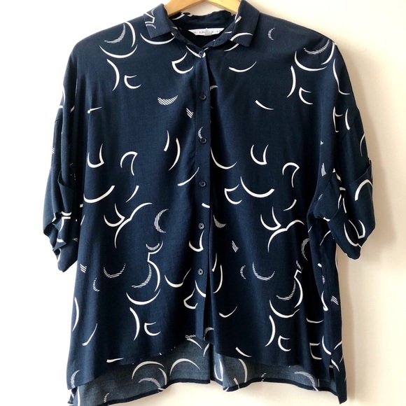 & Other Stories Tops - & Other Stories navy abstract print blouse shirt
